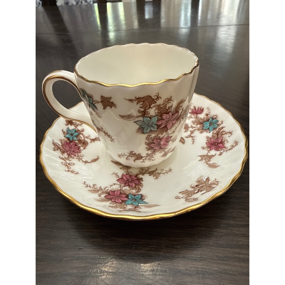 Minton Ancestral S-376 Bone China Teacup and Saucer Set Gold Trim‎ Made England